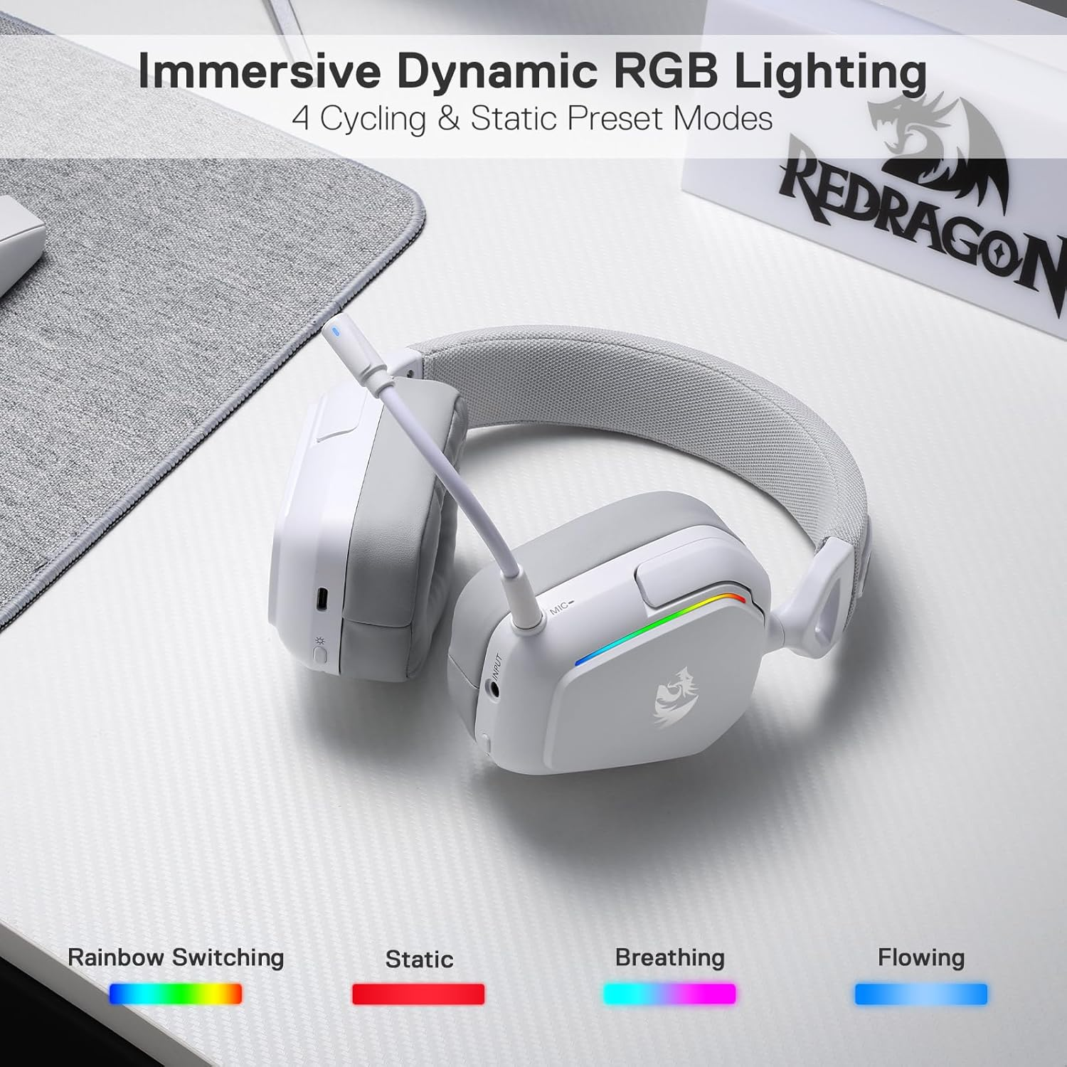 Redragon MIRA H868 RGB Wireless Gaming Headset – White Redragon MIRA H868 RGB Wireless Gaming Headset – White